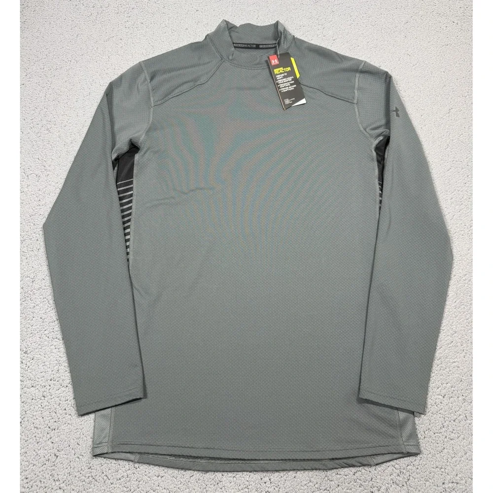 Under Armour ColdGear Reactor Shirt Mens Medium Gray Long Sleeve Mock Neck Top